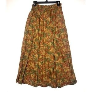 Gotcha Covered Womens Small Floral Leaf Print Maxi Skirt Elastic Waist Pockets